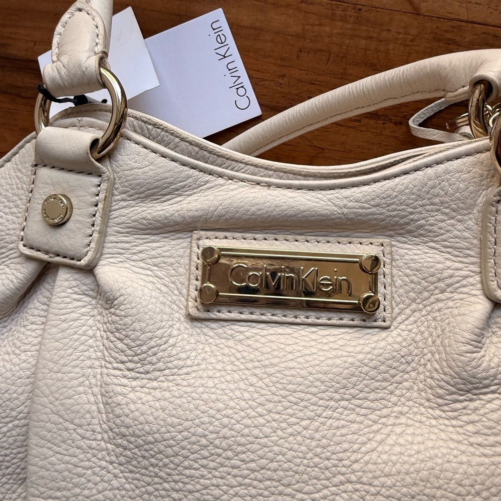 Calvin Klein Cream Leather Satchel with Gold Hardware - Picture 3 of 8